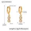 Technical view of 18k gold plated stainless steel heart zircon earrings with dimensions - Small Gold Infinity Pendant (Q161)