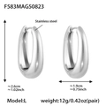 Boucles d'oreilles créoles en acier argenté forme U taille L avec dimensions et poids - L-12mm / Acier