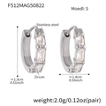 Silberne Edelstahl-Huggie-Ohrringe mit rechteckigen Zirkonia-Steinen besetzt - Klein (10mm) / Stahlfarbe (F512-S-10mm)