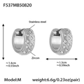 Silver stainless steel hoop earrings with CNC lattice pattern and cubic zirconia stones - Steel Color Zirconia Earrings (M-10mm)