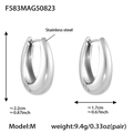 Boucles d'oreilles ovales en U en acier inoxydable argenté poli pour femme - M-10mm / Acier