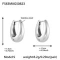 Boucles d'oreilles en acier inoxydable argenté en forme de U, taille S avec détails - S-8mm / Acier