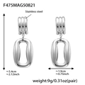 Modern silver irregular hollow oval drop earrings in polished stainless steel - Steel Color Rectangular Hollow Earrings (F475)