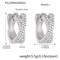 Boucles d'oreilles créoles croisées en acier inoxydable argenté avec pavé de zircons - Couleur Acier (F513-L-12mm)