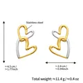 Ineinander verschlungene Herz-Ohrringe aus Edelstahl in Gold und Silber mit Maßen - Zweifarbige Doppelherz-Ohrringe