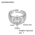 Silver stainless steel open ring featuring a zircon heart charm and adjustable band - Silver Heart White Zirconia Ring