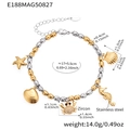 Ocean-themed stainless steel bead bracelet with starfish and crab charms in gold and silver - Two-tone Style (E188)