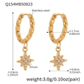 Golden stainless steel hoop earrings with octagonal star zircon pendant details - Twisted Octagon Star Pendant (Q154)
