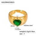 18k gold plated stainless steel ring featuring a heart-shaped green zircon stone - Gold Heart Green Zirconia Ring