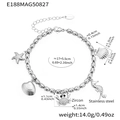Silver stainless steel ocean charm bracelet with starfish, crab and zircon pendants - Steel Style (E188)