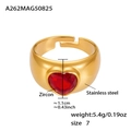 Gold stainless steel ring with a vibrant red heart-shaped zircon in an open design - Gold Heart Red Zirconia Ring
