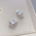 French style feather earrings in S925 silver with sparkling zircon stones in a jewelry tray - Silver