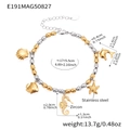Marine theme stainless steel charm bracelet with zircon dolphin and starfish pendants - Two-tone Style (E191)