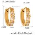 Boucles d'oreilles créoles en acier doré avec trois zircons rectangulaires - Or (F512-M-12mm)