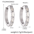 Créoles en acier inoxydable argenté avec incrustation géométrique de zircons brillants - Couleur Acier (F512-L-14mm)