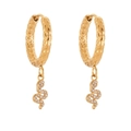 18k gold plated stainless steel hoop earrings with hammered texture and zircon snake charms - Hammered Snake Earrings (Q158)