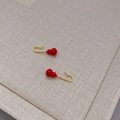 Minimalist red enamel gourd drop earrings with sleek gold hooks for a classic oriental style - Red