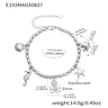 Silver stainless steel beaded ocean charm bracelet with octopus zircon and starfish - Steel Style (E193)
