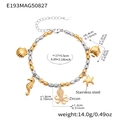 Ocean theme stainless steel charm bracelet with octopus and starfish zircon pendants - Two-tone Style (E193)