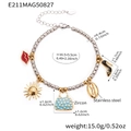 Silver beaded bracelet with red lips and high heel charms in stainless steel and zircon - Two-tone Style (E211)