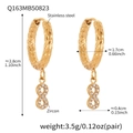 Golden stainless steel hoop earrings with hammered texture and infinity zircon pendant - Hammered Infinity Pendant (Q163)