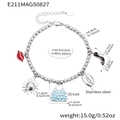 Pulsera de cuentas con dijes de labios, bolso y tacones en esmalte y acero inoxidable - Plateado (E211)