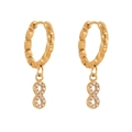 Twisted gold hoop earrings with infinity symbol pendants and sparkling cubic zirconia - Rope Infinity Earrings (Q164)