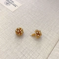 Elegant gold cluster pearl stud earrings with shimmering rhinestones and a luxury finish - Gold