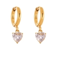 18k gold plated heart zircon pendant hoop earrings in a minimalist jewelry style - Polished Heart Pendant Earrings (Q166)