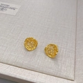 Gold hollow mesh stud earrings with sparkling zircon accents shown in a 45-degree angle view - Round / Gold