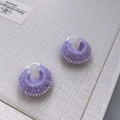Handmade purple knit hoop earrings with silver beads and bohemian ethnic design - Lilac Purple