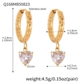 18k gold plated stainless steel heart zircon earrings with hammered texture hoops - Hammered Heart Pendant (Q168)