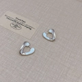 French style irregular heart earrings with silver finish and white enamel accents - White