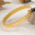 Luxurious gold-plated stainless steel bangle with intricate rose flower engravings - Rose Flower Bangle - Gold