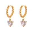 18k gold plated stainless steel heart zircon hoop earrings with twisted texture - Twist Heart Charm Earrings (Q169)