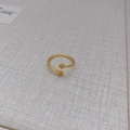 Minimalistischer vergoldeter offener Ring mit zwei Blumen und Diamant-Akzenten - Weißer Zirkonia