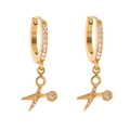 Golden scissors pendant earrings with micro-set zircon stones in 18k gold plating - Pave Scissors Earrings (Q172)