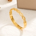Infinity link gold plated stainless steel bracelet with sparkling white zircon stones - Hollow Infinity Two Stones Bangle - Gold