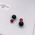 Orecchini vintage francesi con perle di ebano nero e agata rossa su metallo argento - Agata rossa