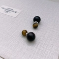 Orecchini a perno vintage francesi con occhio di tigre e perle nere in argento spazzolato - Occhio di Tigre