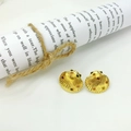Elegant 18K gold shell stud earrings with colorful gemstones on poetic paper background - 18K Gold