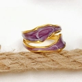 Macro shot of gold-plated irregular ring with purple enamel and marble texture - Purple Marble Wave Style / Purple