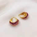Irregular vintage earrings in purple enamel with 18k gold-plated hammered texture - Purple
