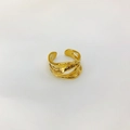 Minimalist 18K gold-plated irregular open ring with wavy texture and layered hollow design - Layered Staggered Hollow Wave Style / 18K Gold