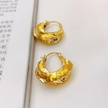 Fashionable 18K gold plated hoop earrings with enamel glaze and irregular hammered texture - Gold