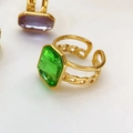 18K vergoldeter Ring mit smaragdgrünen und amethystfarbenen Kristallen, verstellbar - Einstellbar Offen / Blassgrün