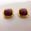 Square 18K gold plated stud earrings with large deep purple cabochon gemstones - Purple (Ear Clip)
