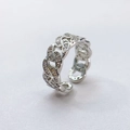 Anello a maglia cubana argento lucido con zirconi bianchi scintillanti per donna - Aperto Regolabile / Argento Zirconia Platino