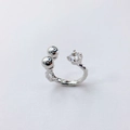 Irregular textured silver adjustable ring with zircon and double ball accents - Adjustable Open / White Gold