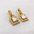 18K gold plated padlock earrings with pave-set zircons and large square center stone - Small Lock Drop Earrings